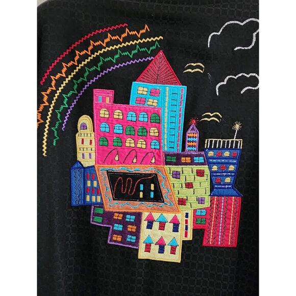 JACKET/TOP-PUSHPA-CITY SCAPE-Black-Bright-Metallic-Appliques-Light Weight-SIZE S - Picture 3 of 16